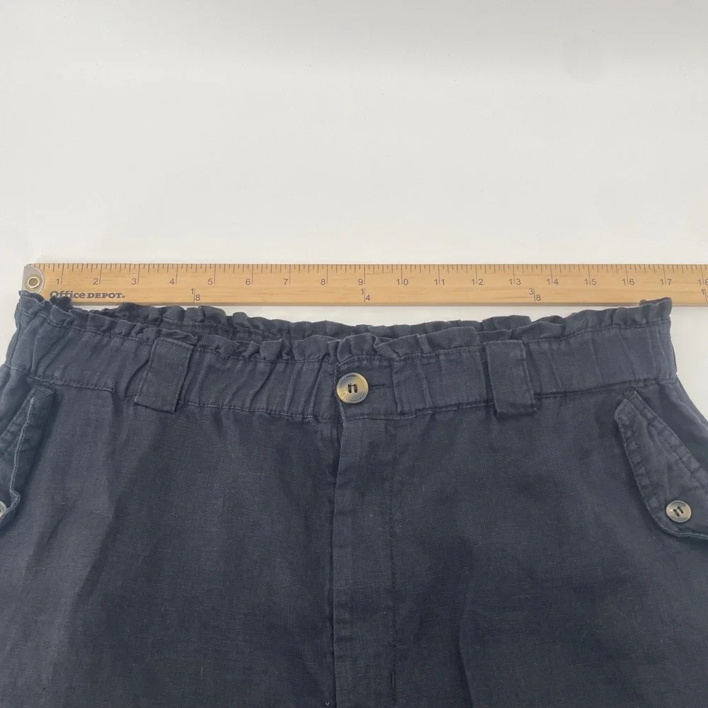 C&C‎ California Linen Pants Women XL Black Paperbag Waist Straight Leg Trousers